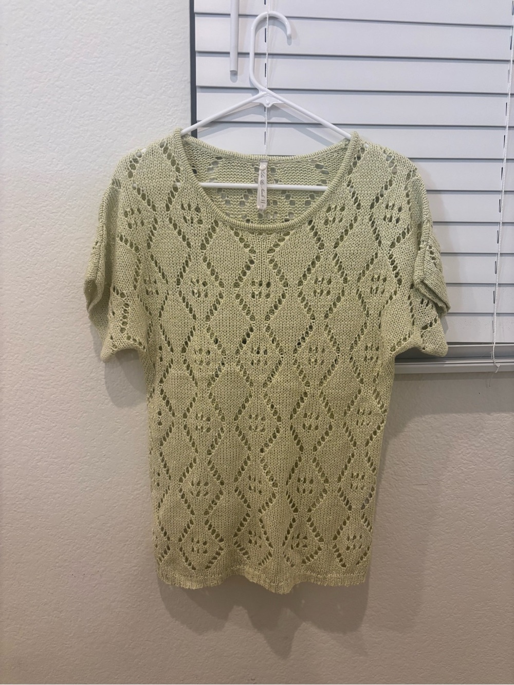 Leo & Nicole Sage Green Crochet Open Knit Top S